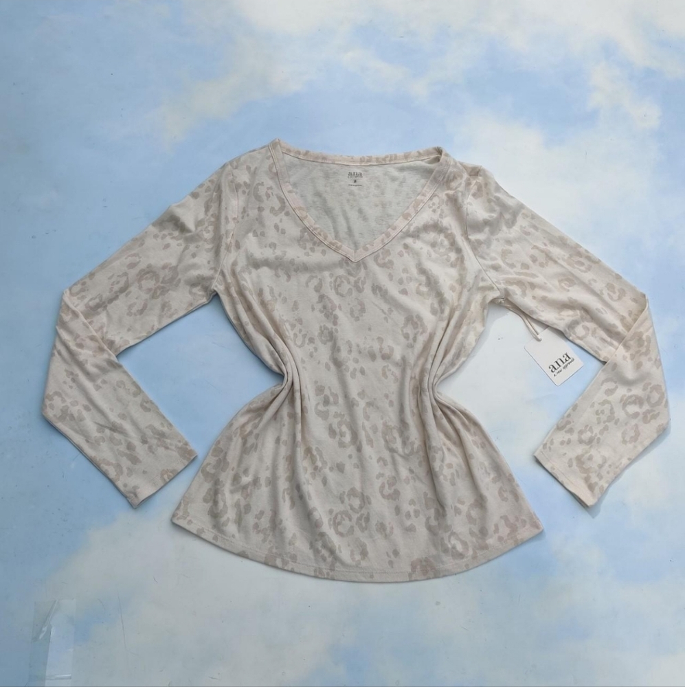 Beige Cheetah Long Sleeve Top V Neck  Monochrome Beige Leopard Pattern